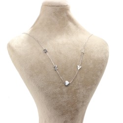 Silver Four Letter & Heart Necklace - Nusrettaki