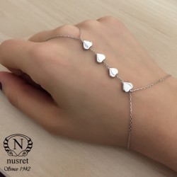 Nusrettaki - Sterling Silver Heart Pieces Ring Bracelet, White Gold Vermeil