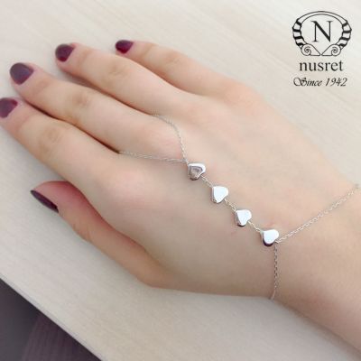 Sterling Silver Heart Pieces Ring Bracelet, White Gold Vermeil - 2