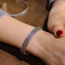 925 Ayar Gümüş 4 Sıra El İşi Telkari Bilezik - Nusrettaki