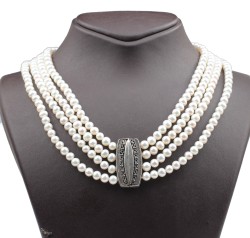 Silver 4 Rows Necklace with Pearl - Nusrettaki (1)