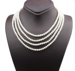 Silver 4 Rows Necklace with Pearl - Nusrettaki
