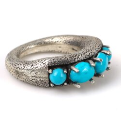 925 Ayar Gümüş 4 Taşlı Turkuaz Erkek Yüzüğü - Nusrettaki (1)