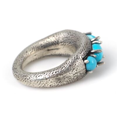 925 Ayar Gümüş 4 Taşlı Turkuaz Erkek Yüzüğü - 3