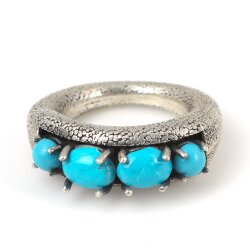 925 Ayar Gümüş 4 Taşlı Turkuaz Erkek Yüzüğü - 5