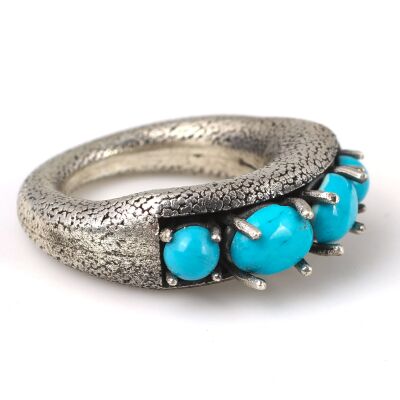 925 Ayar Gümüş 4 Taşlı Turkuaz Erkek Yüzüğü - 2