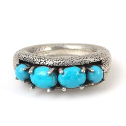 925 Ayar Gümüş 4 Taşlı Turkuaz Erkek Yüzüğü - 4