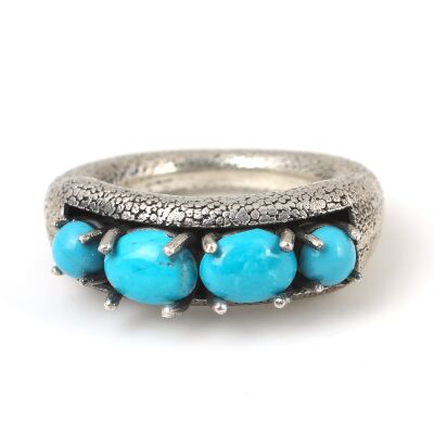 925 Ayar Gümüş 4 Taşlı Turkuaz Erkek Yüzüğü - 4