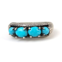 925 Ayar Gümüş 4 Taşlı Turkuaz Erkek Yüzüğü - 6