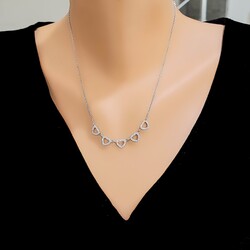 Nusrettaki - Sterling Silver Hearts Necklace with CZ, White Gold Vermeil