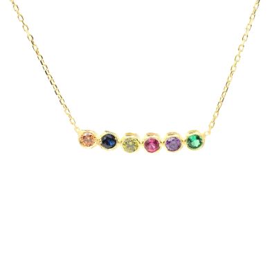925 Ayar Gümüş 6 Sıra Suyolu Kolye, Renkli Taşlı - 1