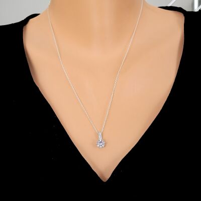 925 Ayar Gümüş 6 Tırnaklı Zirkon Taş Kolye - 1