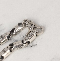 925 Ayar Gümüş 66 cm Döküm İşlemeli Zincir Kolye - Thumbnail
