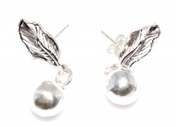 925 Silver Leaf & Ball Filigree Dangle Earrings - Nusrettaki