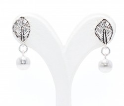925 Silver Leaf & Ball Filigree Dangle Earrings - Nusrettaki (1)
