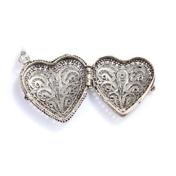 925 Ayar Gümüş Açılır Kalp Modeli Telkari Kolye Ucu - Thumbnail