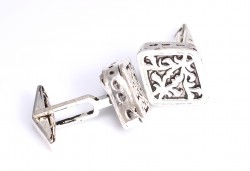 Silver Patterned Hand-crafted Cufflink - Nusrettaki (1)