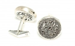 Silver Patterned Round Design Hand-crafted Cufflink - Nusrettaki