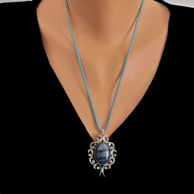 925 Ayar Gümüş Lapis Taşlı Ajurlu Kolye - 1