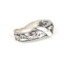 Gümüş Ajur Desenli İnce Alyans Yüzük - 3