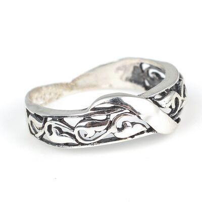 Gümüş Ajur Desenli İnce Alyans Yüzük - 4