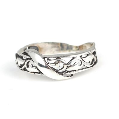 Gümüş Ajur Desenli İnce Alyans Yüzük - 5