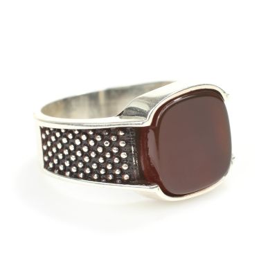 925 Ayar Gümüş Akik Taşlı Erkek Yüzük - 1