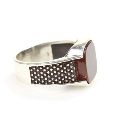 925 Ayar Gümüş Akik Taşlı Erkek Yüzük - 2