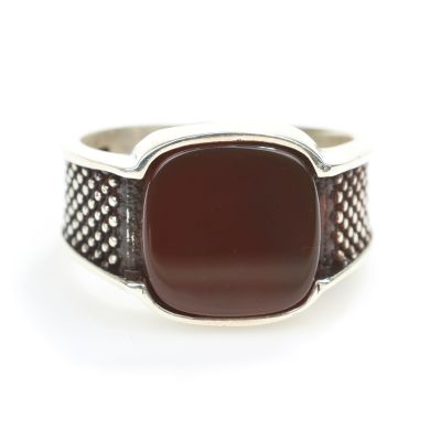 925 Ayar Gümüş Akik Taşlı Erkek Yüzük - 3