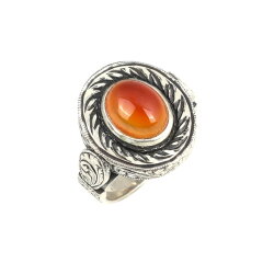 925 Ayar Gümüş Akik Taşlı Rüzgar Gülü Model El Kalemli Erkek Yüzük - Nusrettaki