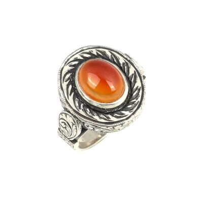 925 Ayar Gümüş Akik Taşlı Rüzgar Gülü Model El Kalemli Erkek Yüzük - 1