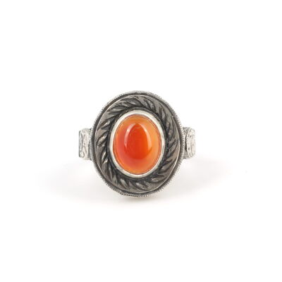 925 Ayar Gümüş Akik Taşlı Rüzgar Gülü Model El Kalemli Erkek Yüzük - 2