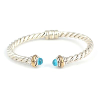 925 Ayar Gümüş Akuamarin Taşlı Yaylı Burgu Kollu Erkek Bileziği - 2