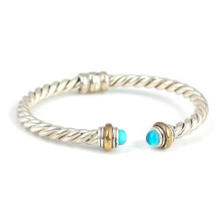 925 Ayar Gümüş Akuamarin Taşlı Yaylı Burgu Kollu Erkek Bileziği - 3