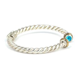 925 Ayar Gümüş Akuamarin Taşlı Yaylı Burgu Kollu Erkek Bileziği - 4