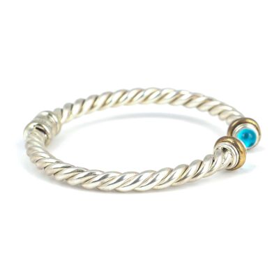 925 Ayar Gümüş Akuamarin Taşlı Yaylı Burgu Kollu Erkek Bileziği - 4