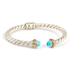 925 Ayar Gümüş Akuamarin Taşlı Yaylı Burgu Kollu Erkek Bileziği - Nusrettaki