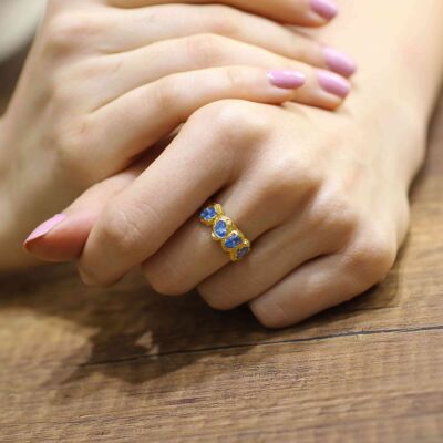 925 Ayar Gümüş Akuamarin Taşlı Yüzük - 8