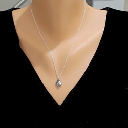 Sterling Silver Heart Necklace with Aquamarine - Nusrettaki