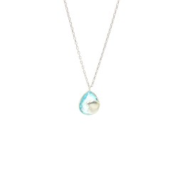 Sterling Silver Heart Necklace with Aquamarine - 3