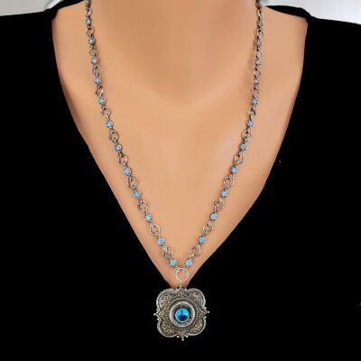 925 Ayar Gümüş Akumarin Taşlı Kare Kolye - 1