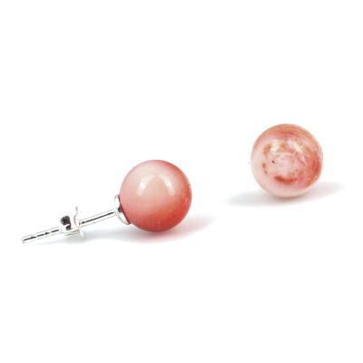 925 Ayar Gümüş Alacalı Mercan Taşlı Top Küpe - 2