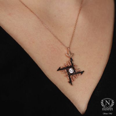 Silver Name of Allah Model Necklace with Black CZ - 1