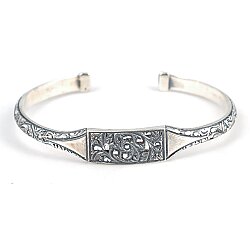 925 Ayar Gümüş Altı Açık Desenli El Kalemli Erkek Bileziği - Nusrettaki