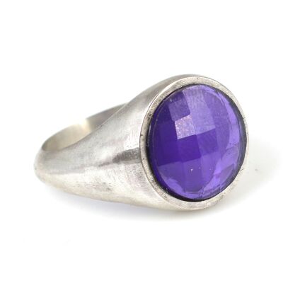925 Ayar Gümüş Ametist Renk Taşlı Düz Erkek Yüzüğü - 2
