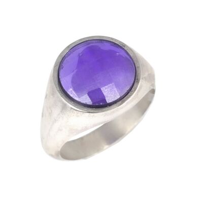 925 Ayar Gümüş Ametist Renk Taşlı Düz Erkek Yüzüğü - 1