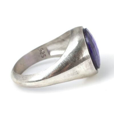 925 Ayar Gümüş Ametist Renk Taşlı Düz Erkek Yüzüğü - 3