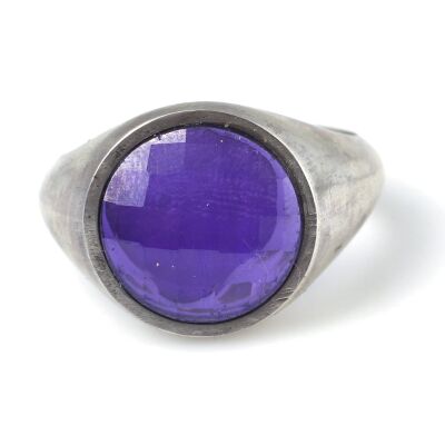 925 Ayar Gümüş Ametist Renk Taşlı Düz Erkek Yüzüğü - 4