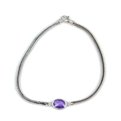 925 Ayar Gümüş Ametist Renk Taşlı Tilki Kuyruğu Zincir Bileklik - 1