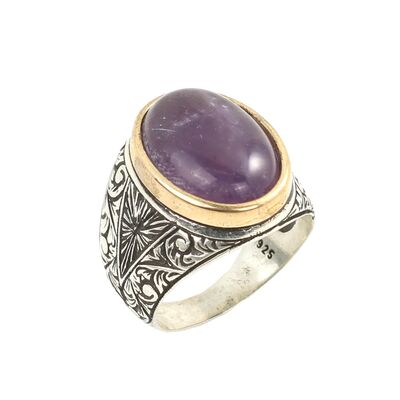 925 Ayar Gümüş Ametist Taşı Erkek Yüzüğü - 1